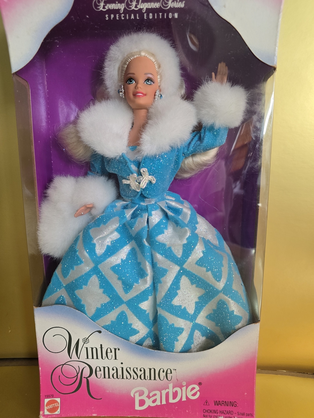 Barbie Blue and White Winter Renaissance Faux-Fur Trim Coat Gown